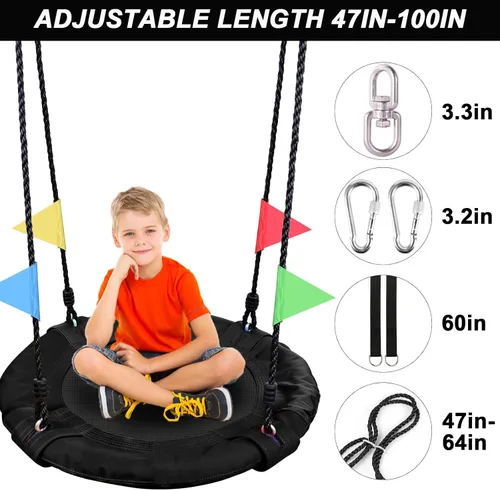 Miniatura 6 de Odoland Columpio de árbol para niños al aire libre, plataforma Oxford impermeable 900D, columpio redondo para patio trasero con cuerdas colgantes