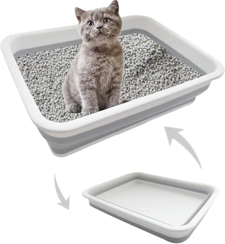 Caja de arena plegable para gatos pequeña, 14.6 x 10.6 x 4.8 pulgadas, abierta, impermeable, de entrada baja, bandeja para orinal para gatitos,