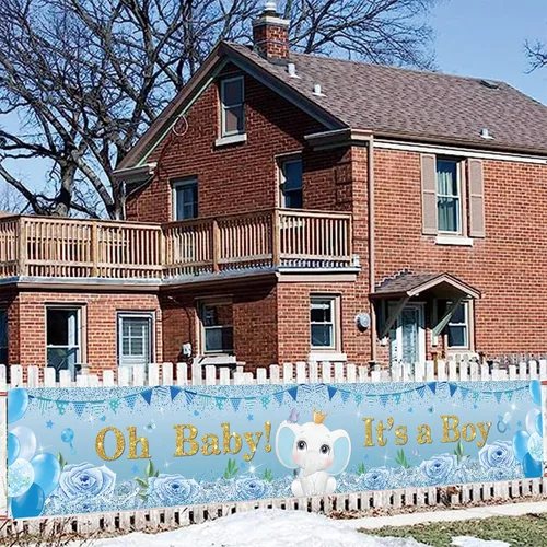 Miniatura 6 de Telón de fondo de baby shower con cartel de 118 x 19.6 pulgadas, cartel de porche de Oh Baby It's a Boy, cartel colgante de puerta de bienvenida