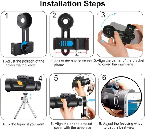 Miniatura 6 de Telescopio monocular, alta potencia de 12 x 50 pulgadas, alcance de prisma de mano con soporte para teléfono inteligente para adultos BAK4 FMC