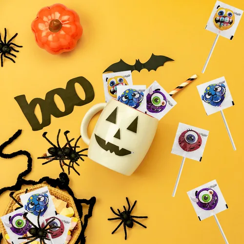 Miniatura 5 de Fruidles Piruleta de monstruo de Halloween, caramelos variados, rellenos de bolsas de golosinas, envueltas individualmente (1 libra)