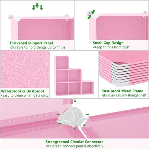 Miniatura 6 de C&AHOME Organizador de almacenamiento de cubos, unidades de estantes de 6 cubos, gabinete de clóset, estantería modular de plástico para armar, Rosa