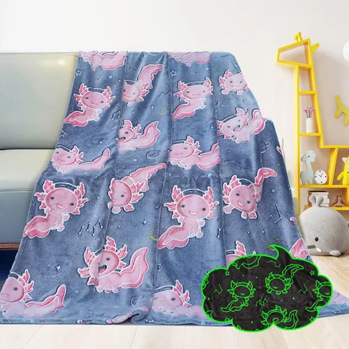 Miniatura 5 de GEULAY Axolotl - Manta de tamaño individual para cama y sofá, manta de ajolote que brilla en la oscuridad, regalos para niñas, manta de forro polar