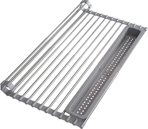 Miniatura 12 de JASIWAY - Escurridor extensible de acero inoxidable para usar sobre fregadero, encimera de cocina y dentro del fregadero, con portautensilios