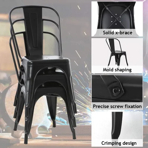 Miniatura 7 de Sillas de metal para interiores y exteriores, sillas laterales apilables para restaurante, bistró, cafetería, Tolix con respaldo, juego de 2, sillas