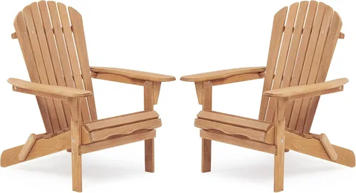 Mederra Juego de 2 sillas plegables de madera Adirondack, medio premontadas al aire libre, sillas de madera para patio, patio, terraza, piscina,