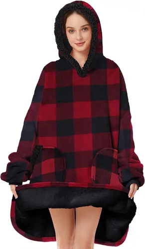 Miniatura 18 de Zando Manta con Capucha Ponible Manta para Niños y Adultos Manta Cómoda con Capucha Sudadera de Gran Tamaño Sherpa Forro Polar