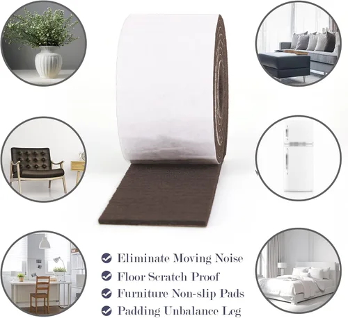 Miniatura 4 de Pllieay Paquete de 2 rollos de tiras de fieltro con respaldo adhesivo, almohadillas de fieltro para muebles de uso pesado para pisos de madera dura