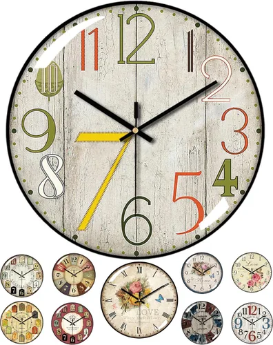 Miniatura 16 de Relojes de pared decorativos que funcionan con pilas, reloj de pared retro con esfera de cristal, esfera de 12 pulgadas con números romanos