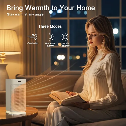 Miniatura 7 de Calentador de espacio para interiores, calentador portátil de eficiencia energética con termostato ajustable, tecnología de cerámica de Blanco