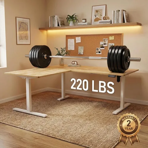 Miniatura 8 de Grandder 63 x 55 Pulgadas Escritorio en Forma de L, Escritorio Eléctrico Ajustable en Altura, Mesa de Esquina para Sentarse y Pararse, Mesa de Negro
