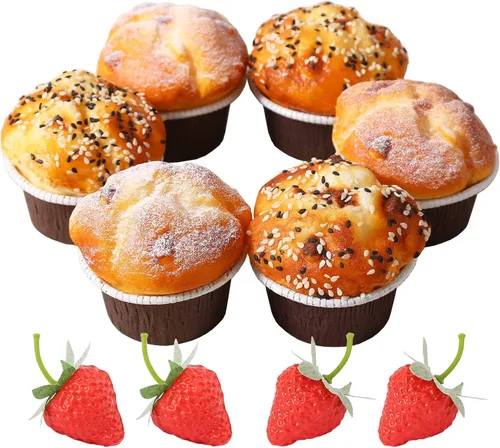 Joeabor Magdalenas falsas, cupcakes artificiales para exhibir, alimentos falsos realistas, pasteles de postres falsos para decoración, juego de