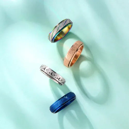 Miniatura 12 de Anillos giratorios para aliviar la ansiedad y la ansiedad para mujeres, 0.236 pulgadas, acero inoxidable, para aliviar la preocupación y el estrés