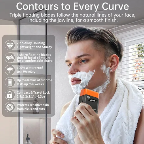 Miniatura 2 de Maquinilla de afeitar eléctrica para hombres, mini afeitadora de aluminio con 3 cuchillas, USB-C, recargable, impermeable, inalámbrica, con estuche