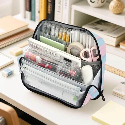 Miniatura 6 de Estuche de lápiz de pantalla japonesa azul rosa grande capacidad con cremallera organizador caja para adolescentes grado escuela suministros
