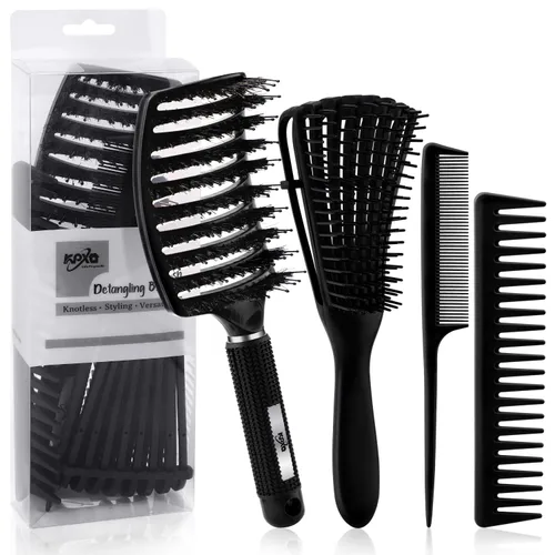 4 piezas de juego de cepillo para cabello rizado para adultos y niños húmedos o secos, cepillo desenredante para cabello 3/4ABC con peine de dientes