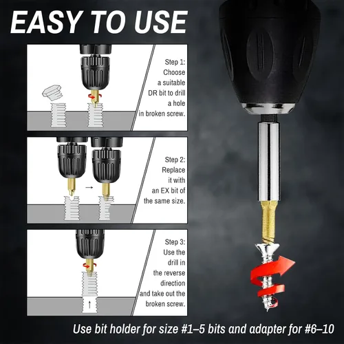 Miniatura 5 de Juego de 22 extractores de tornillos dañados de titanio, kit de extractor de tornillos HSS 4341, extractor de tornillo pelado fácil de quitar
