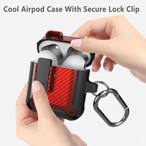 Miniatura 2 de Funda mejorada para Airpod con bloqueo seguro para hombres con kit de limpieza, funda protectora a prueba de golpes para Apple AirPod 2 y 1, fundas