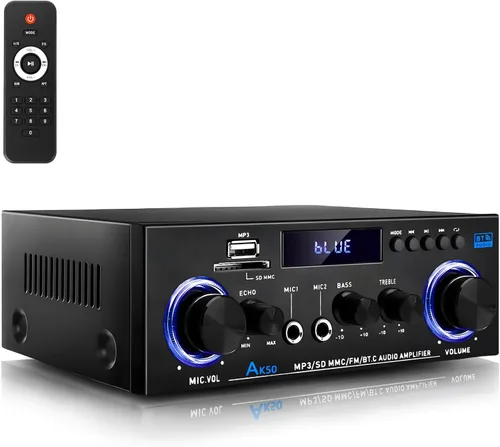 Miniatura 8 de WOOPKER AK55 Amplificador de audio estéreo con Bluetooth 5.0,450W Max Home 2.0 Canal Amplificador estéreo de potencia Sistema receptor para Karaoke