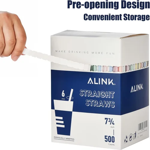 Miniatura 3 de ALINK Paquete de 500 popotes desechables de plástico de varios colores, pajitas rectas envueltas individualmente, 7.75 x 0.23 pulgadas