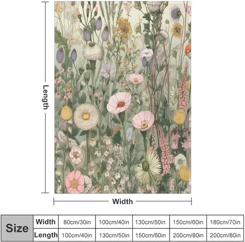 Miniatura 2 de Manta de vellón de hierbas y flores silvestres con plantas botánicas para primavera y verano, con margaritas y hojas florales, manta de franela