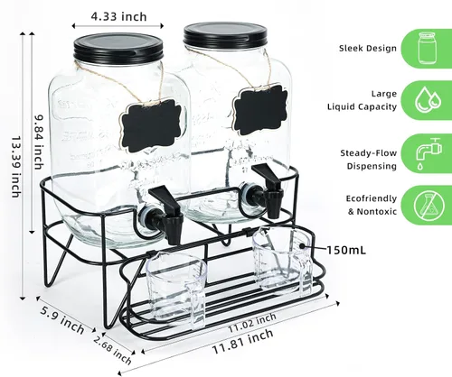 Miniatura 2 de Roetell 2 juegos de dispensador de detergente para ropa de 1 galón con soporte, taza medidora, contenedor de detergente de vidrio
