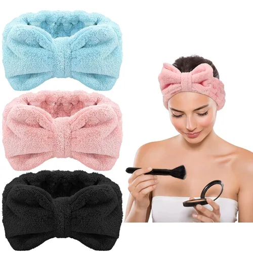 Miniatura 14 de Diadema de toalla de 3 piezas para mujer, diadema de maquillaje para lavar la cara, maquillaje de spa, diadema de microfibra con lazo para la ducha