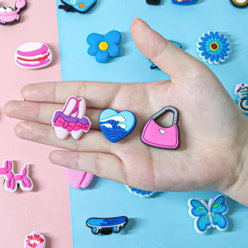 Miniatura 4 de Salaoen Dijes para niñas, 100 unidades, bonitos dijes para niños y niños, amarillo, morado, rosa, verde, azul, accesorios, Caucho, No es una piedra