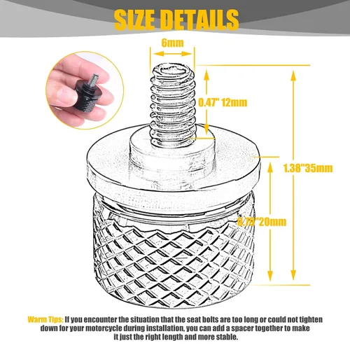 Miniatura 2 de Tornillo de perno de asiento de guardabarros trasero 1/4"-20 Rosca para Harley Dyna Fatbob Sportster CVO Softail Touring 1996-2024 (negro)
