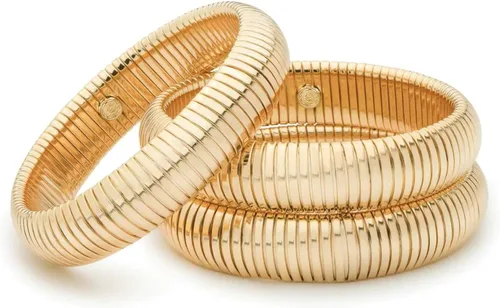 Ettika Brazaletes de oro para mujer. Pulseras de oro grueso, juego de pulseras para mujer. 3 pulseras flexibles de serpiente elástica en tono dorado