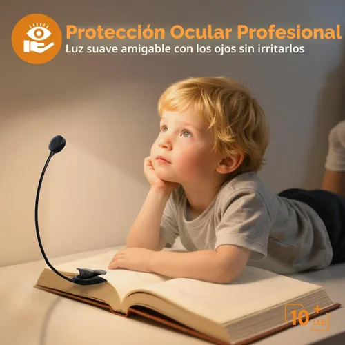 Miniatura 4 de KTEBO Paquete de 2 luces de lectura recargables de 10 LED para leer en la cama - Cuidado de los ojos con 3 temperaturas de color, 3 niveles de Negro