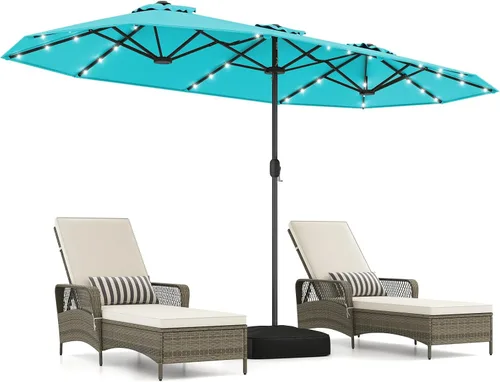 Miniatura 15 de Tangkula Sombrilla solar de doble cara de 13 pies para patio, sombrilla individual extragrande para exteriores con 36 luces LED, parte superior Beige