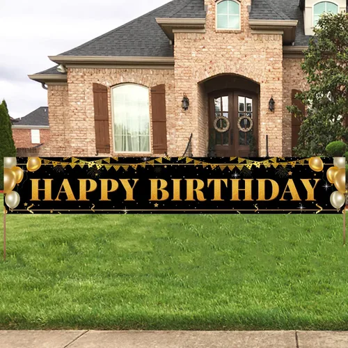Miniatura 8 de Cartel grande de decoración de cumpleaños número 16, cartel de feliz cumpleaños número 16 negro y dorado, suministros de decoración de fiesta