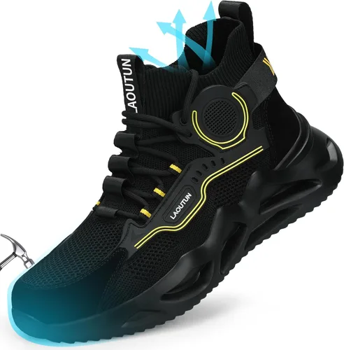 LAoutun Zapatos de punta de acero para hombres y mujeres, zapatos de trabajo de seguridad, cómodos, ligeros, a prueba de pinchazos, zapatos de