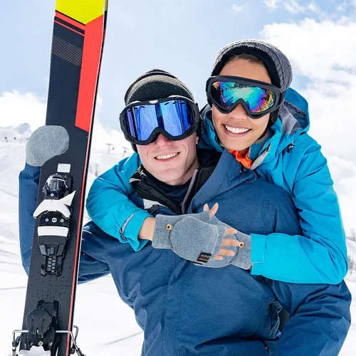 Miniatura 29 de THINP Guantes sin dedos para mujeres y hombres, guantes de invierno, guantes de lana cálida de punto sin dedos con tapa, guantes convertibles