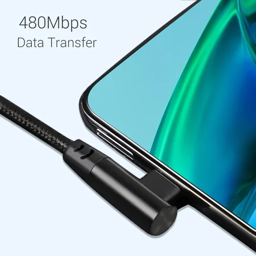 Miniatura 4 de Cable USB C a USB C de 1 pie, paquete de 3 cables, de ángulo recto de 90 grados, tipo C, cable de carga rápida PD de 60W, USB 2.0, trenzado