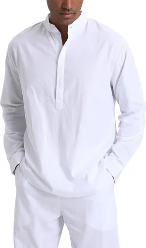 Miniatura 5 de Conjuntos de lino para hombre, camisas Henley, 2 piezas, trajes de vacaciones, ropa de playa, traje casual, camisa de manga larga, pantalones
