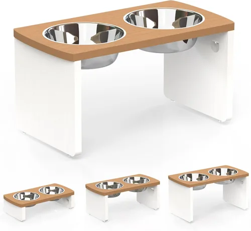 Miniatura 12 de Cuencos elevados para perros, cuenco elevado de bambú para perros y gatos pequeños, con 2 cuencos de acero inoxidable