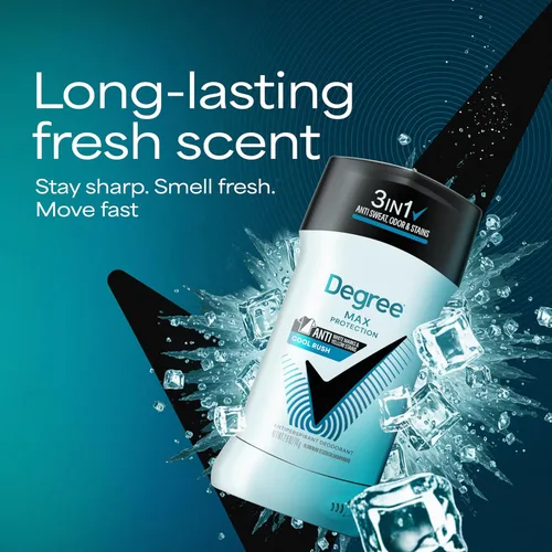 Miniatura 4 de Degree Men Desodorante antitranspirante, paquete de 4 unidades Cool Rush 72 horas de protección contra el sudor, el olor y las manchas, 2.6 oz