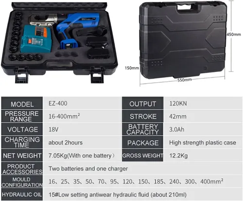 Miniatura 3 de Alicates de prensado hidráulicos, alicates de prensado eléctricos, alicates de crimpado a batería, ideales para terminar cables de cobre/aluminio