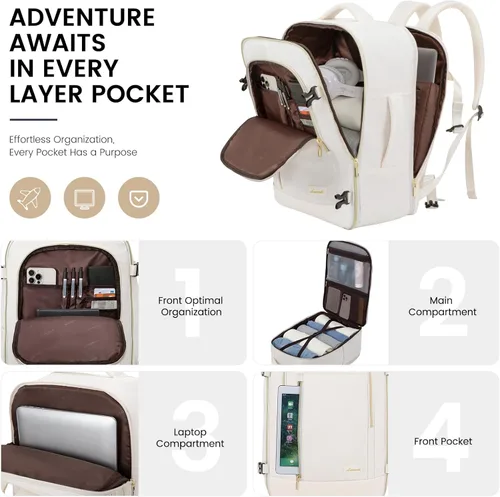Miniatura 3 de LOVEVOOK Mochila de viaje para mujeres y hombres, mochila de transporte de 45 litros, bolsa de artículos personales con 3 cubos de embalaje, mochila