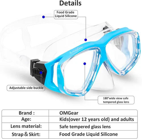Miniatura 2 de OMGear - Gafas de natación con cubierta para la nariz, máscara de buceo y esnórquel, máscara para niños y adultos, máscara de esnórquel para buceo