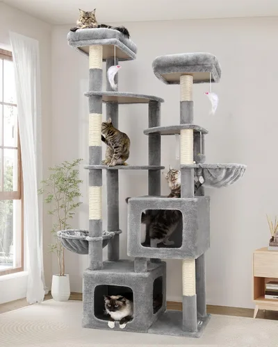 Miniatura 12 de Globlazer Árbol de gato resistente de 74 pulgadas para gatos grandes, torre de árbol alto de varios niveles para múltiples gatos adultos