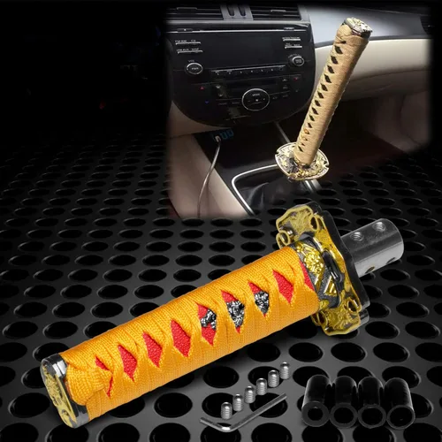 JDMBESTBOY - Palanca de cambios estilo espada samurái naranja y rojo, de aleación Katana, con adaptadores universales de 10 cm