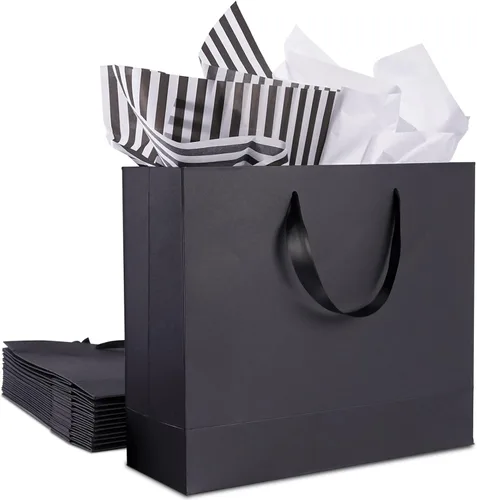 Miniatura 17 de Bolsas de regalo negras extragrandes de 15.7 pulgadas para regalos con papel de seda y asas de cinta para compras, pequeñas empresas, fiestas