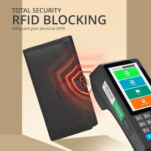 Miniatura 5 de Cartera de piel auténtica para mujer con bloqueo RFID, tarjetero triple para mujer, con ventana de identificación