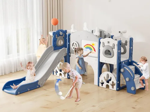 XJD Tobogán para Niños Pequeños, Tobogán 13 en 1 para Niños Pequeños, Nueva Actualización con Set de Golf, Aro de Baloncesto, Pizarra de Dibujo para