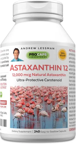 ANDREW LESSMAN Astaxantina 12 mg - 240 cápsulas blandas - 12000 mcg de astaxantina natural, potente carotenoide antioxidante. Protección para ojos,