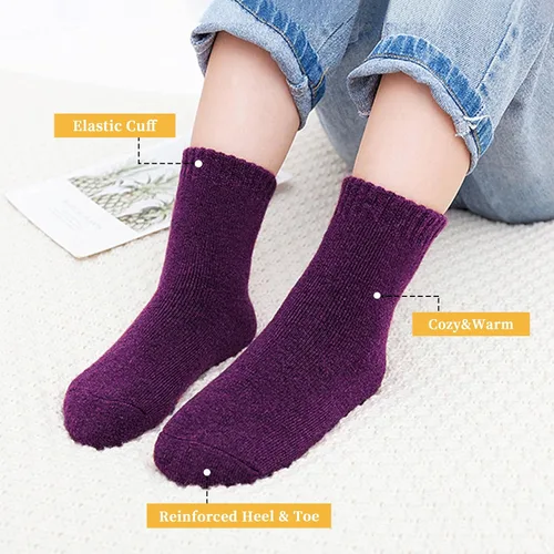 Miniatura 2 de FNOVCO Calcetines de lana para niños pequeños, cálidos, de lana gruesa, para senderismo, térmicos, acogedores, para niños y niñas, paquete de 6