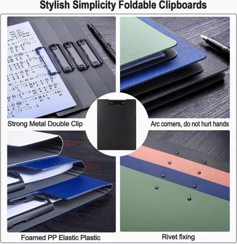 Miniatura 7 de Carpeta portapapeles plegable A4, carpeta portapapeles de oficina con clip de metal de doble clip, portapapeles de almacenamiento plegable de 360